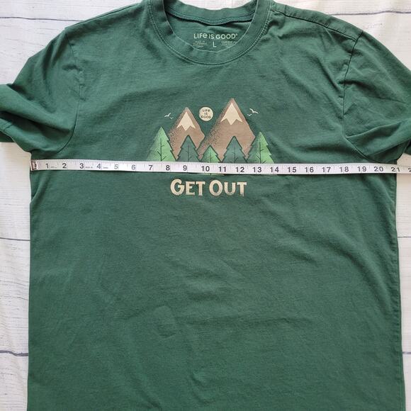 Life is Good Size L Men's Get Out Mountain Image Green Tee Nature Minimalist - Picture 4 of 7